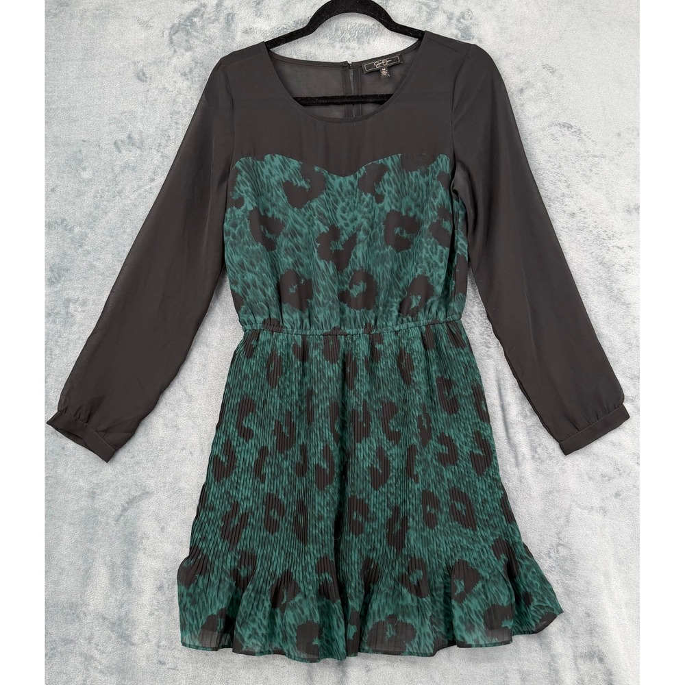 Jessica Simpson Dress Womens Size M Leopard Animal Print Ruffle Hem Whimsigoth